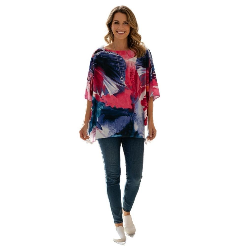 Chico's Blue and Pink Floral Poncho Blouse